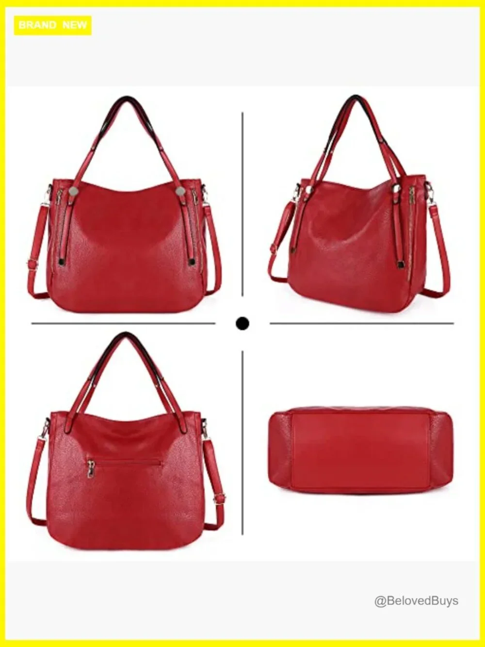 Large Hobo Handbag Vegan Leather Crossbody Tote Shoulder Bag with Pockets